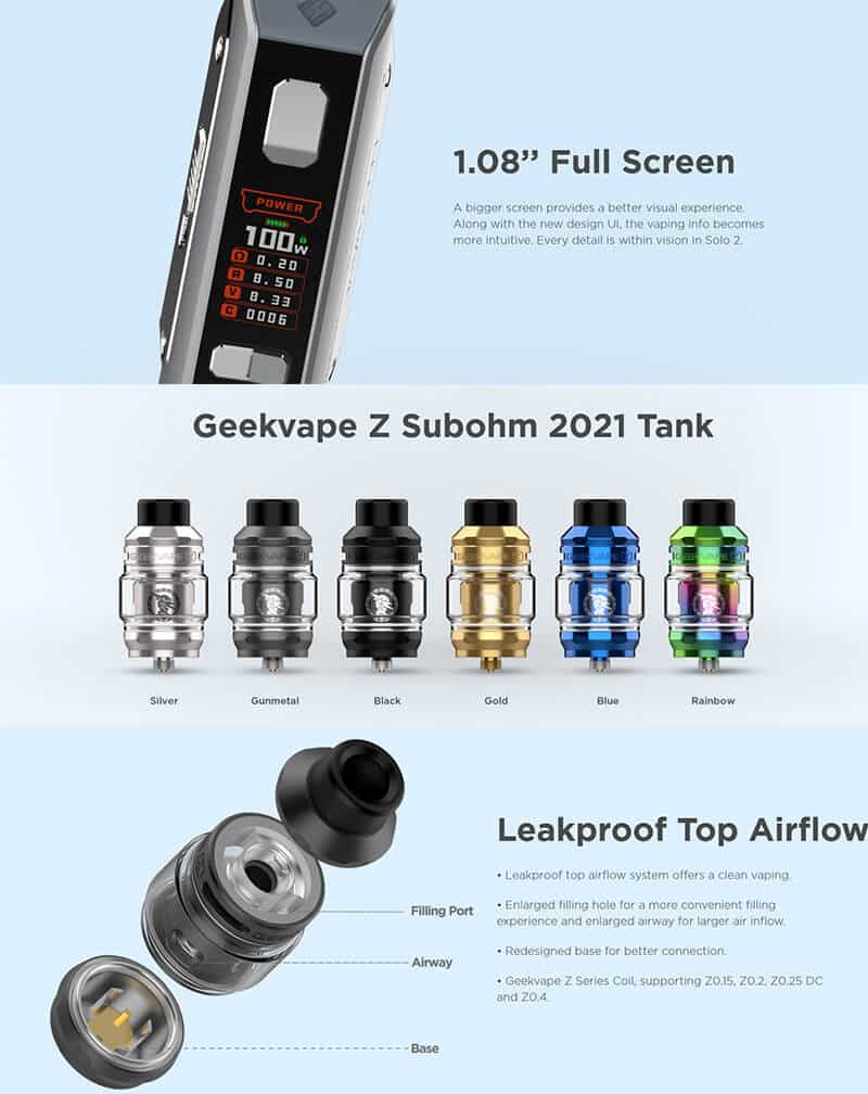 1 Geekvape S100 Aegis Solo 2 Starter Kit with Z Sub ohm 2021 3